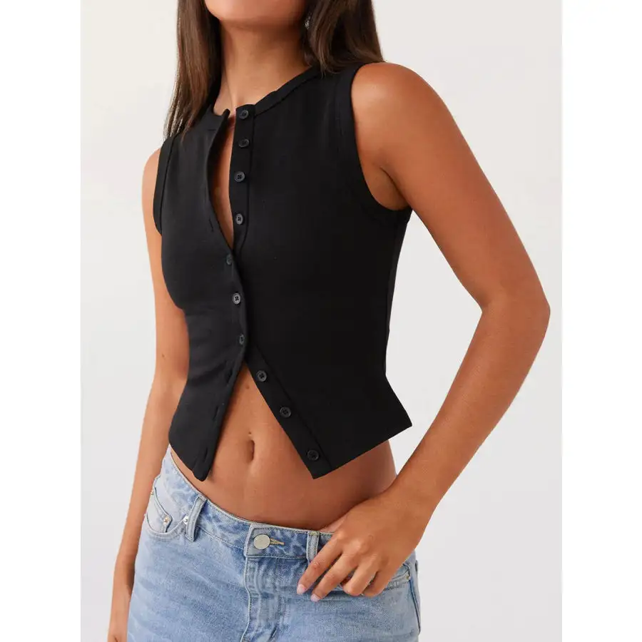 Button Up Round Neck Tank