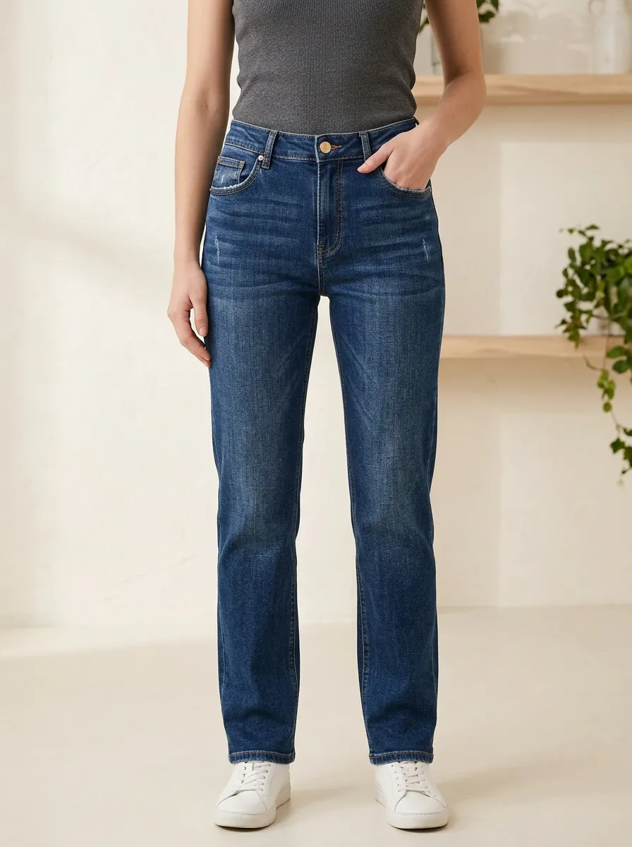 Relaxed Women's Casual Daily Wear Distressed Denim Jeans