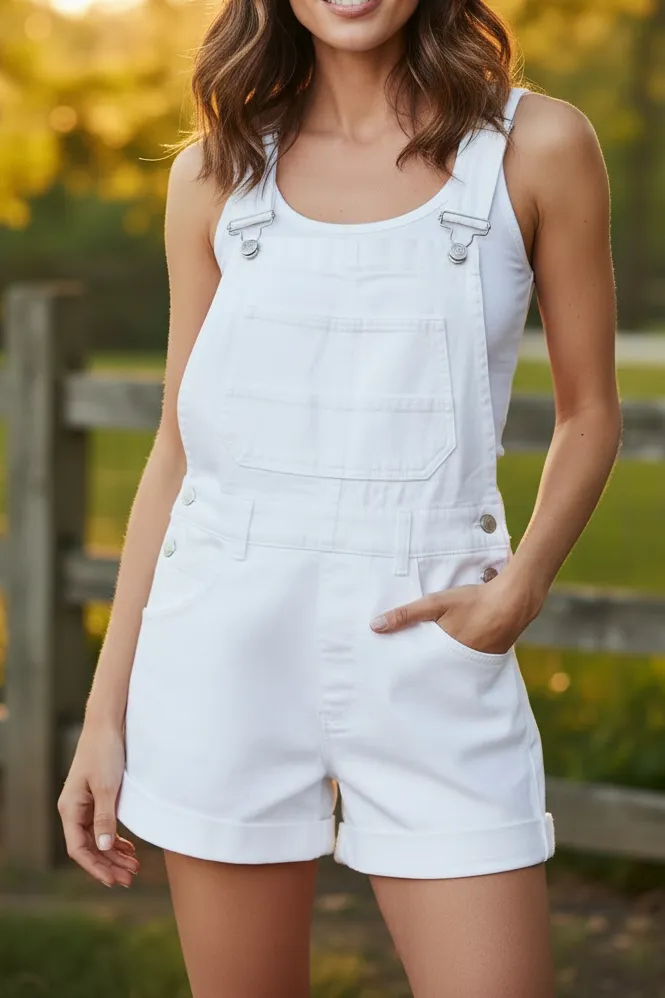 Wide Strap Square Neck Denim Overalls Crisscross Back Bib