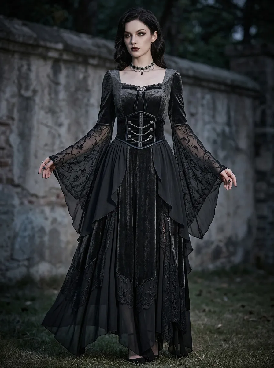 Victorian-Inspired Victorian Corset Lace Profile Women's Gothic Dress