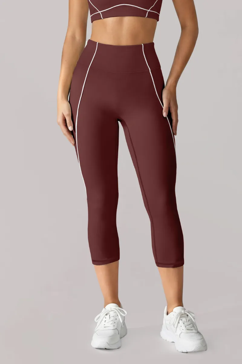 High-Waist Contrast-Seam Piped Sculpting Capri Leggings
