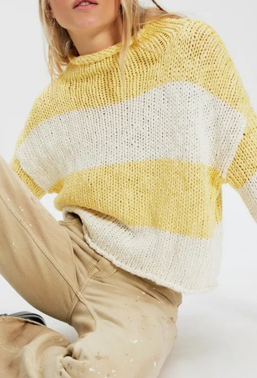 Blue White Stripe Roll Neck Sweater