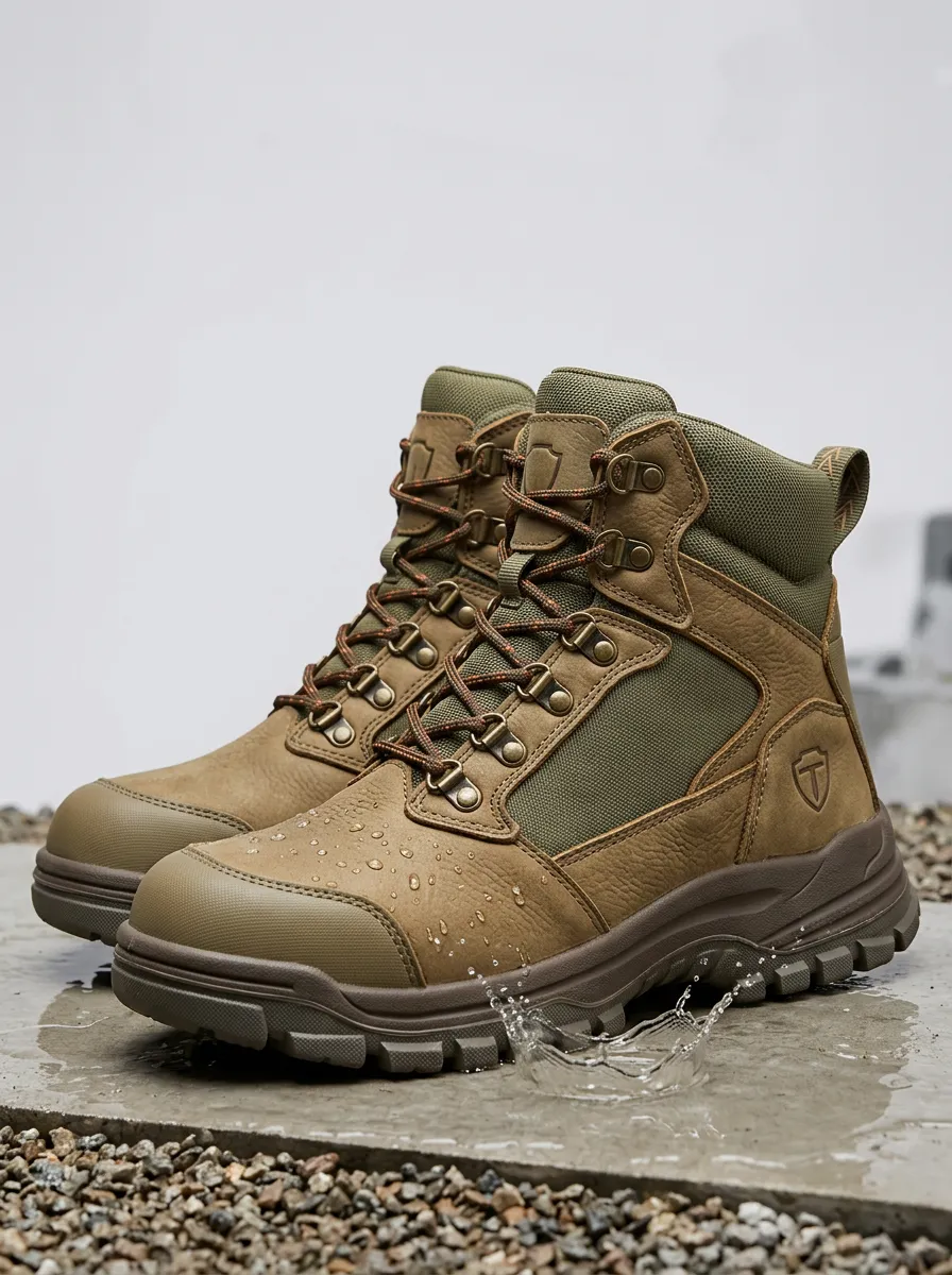 Men's Waterproof Leather Tactical Work Boots for Outdoor Use