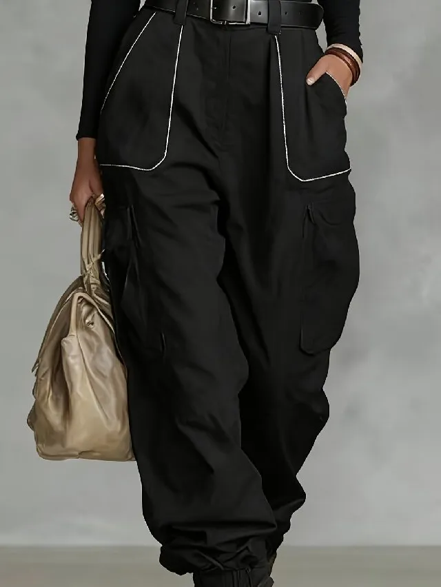 High Waist Multi-Pocket Cargo Work Pants Tapered Trousers