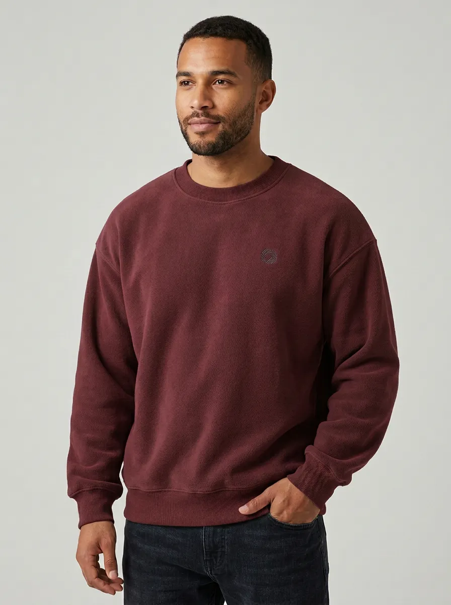 Men's Charcoal Grey Minimalist Graphic Embroidered Fleece Sweatshirt