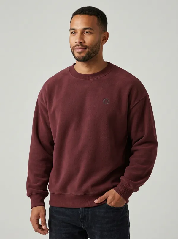 Men's Charcoal Grey Minimalist Graphic Embroidered Fleece Sweatshirt