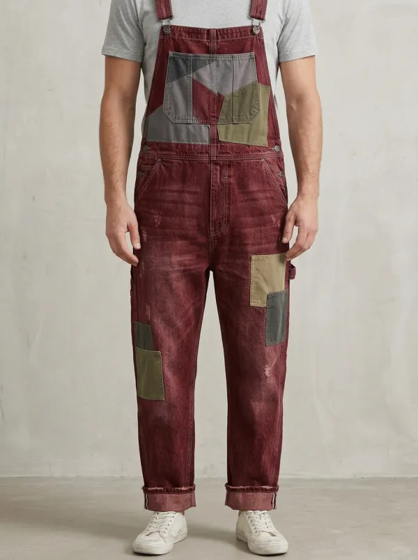 Patchwork Denim Tonal Detail Overalls