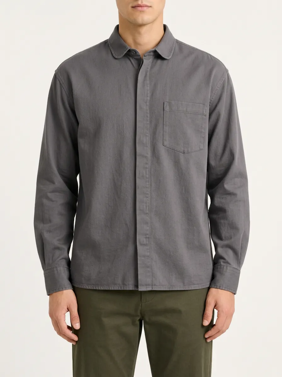 Charcoal Grey Shirt with Plain and Classic Collar Styling