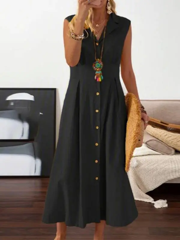 Lapel Line Midi Dress