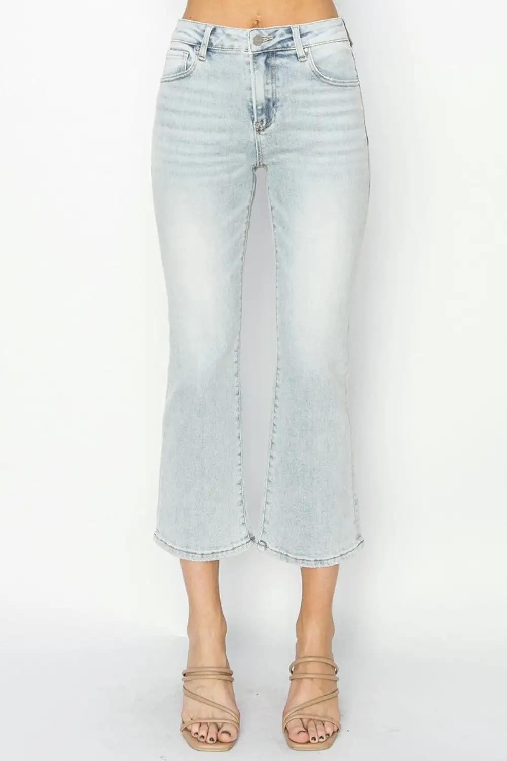 Mid Rise Cropped Flared Denim Jeans