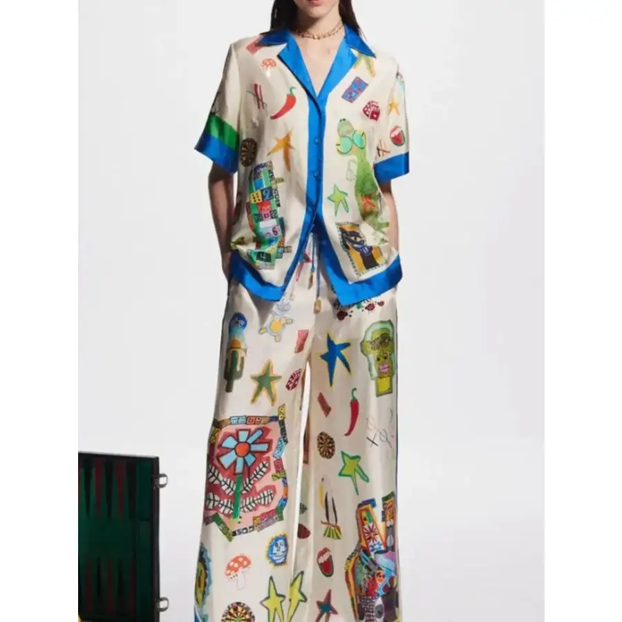 Vacation Printed Button Up Shirt and Pants Set