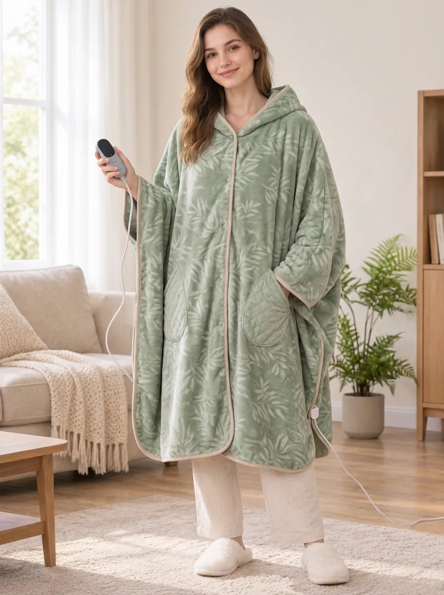 Leaf Poncho Style Wearable Heated Blanket