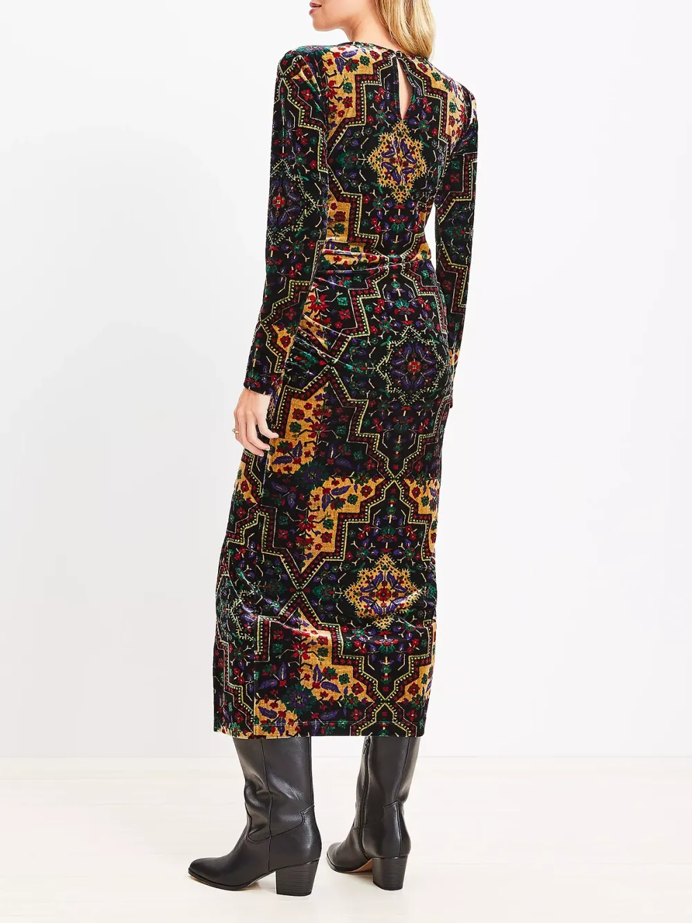 Shirred Velvet Midi Dress
