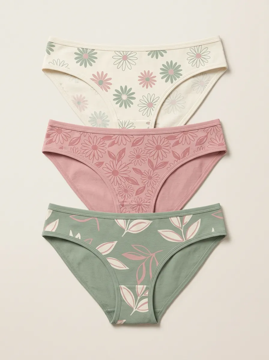 Women's Mid-Rise Leaf Bikini Briefs Three Pack