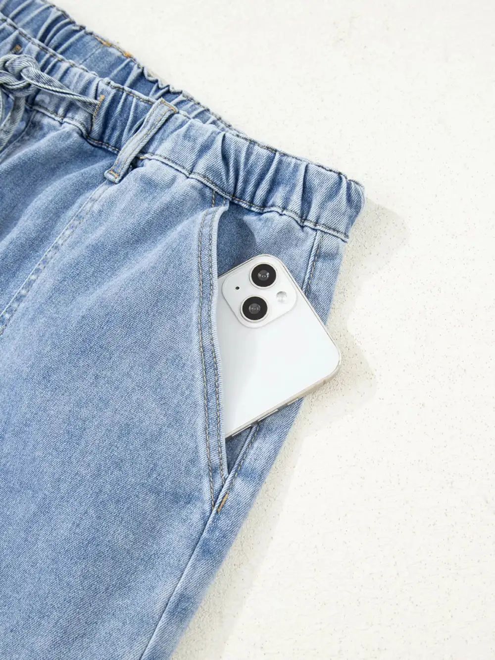 Wide Leg Raw Hem Drawstring Denim Jeans