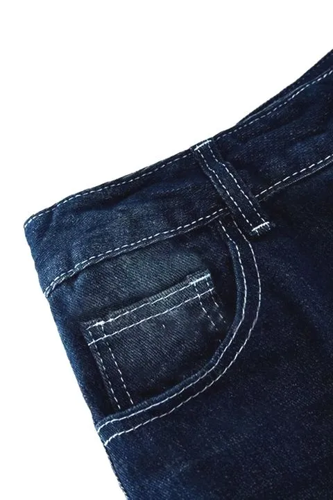 Button Up Roll Hem Straight Leg Jeans