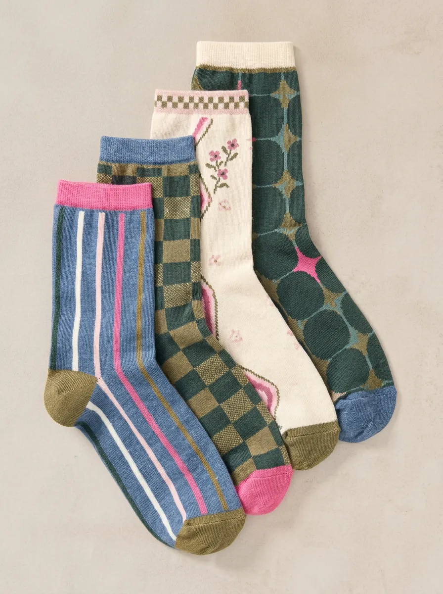 Practical Floral Striped Style Women's Four Pair Socks