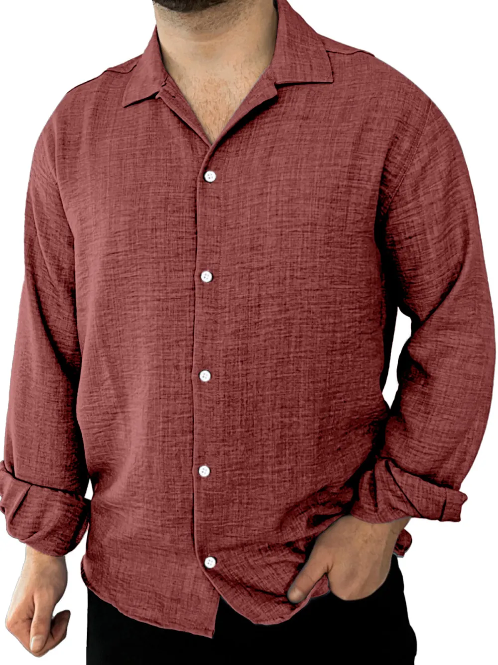 Roomy Long Sleeve Open Collar Shirt