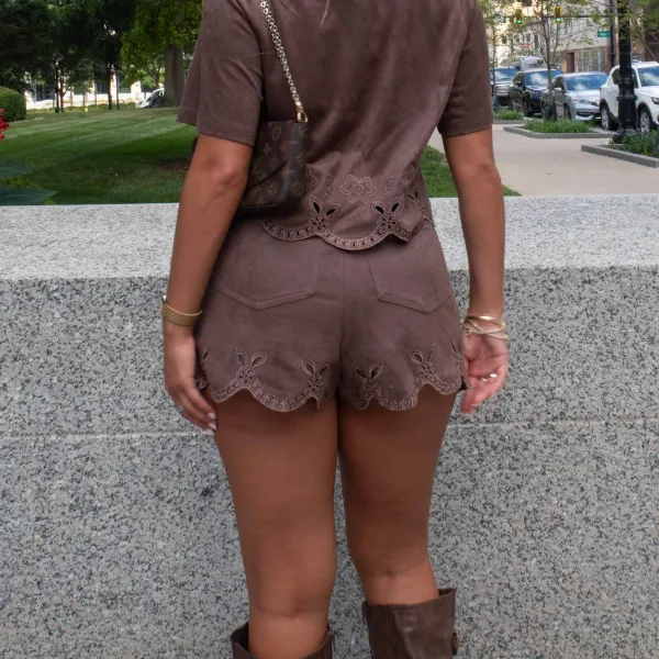 Suede Cotton Floral Print Casual Shorts