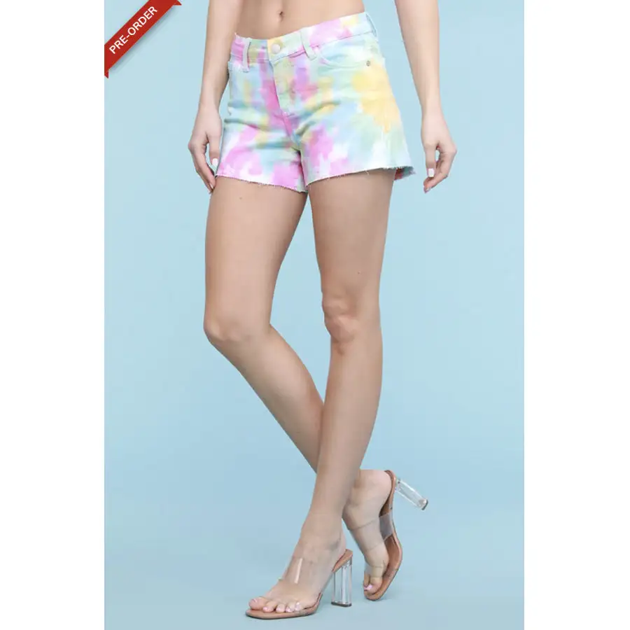 Cutoff Denim Shorts - Rainbow Tie Dye
