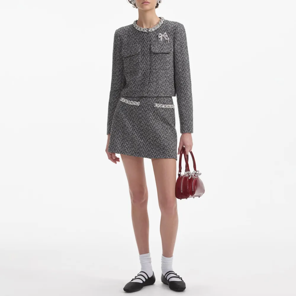 Black Herringbone Embellished Jacket
