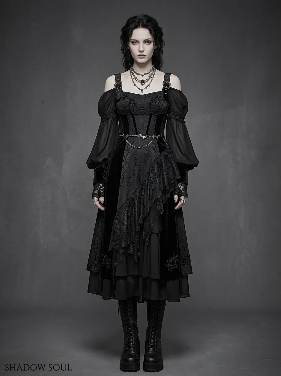 Women's Gothic Victorian Rose Lace Off-Shoulder Printed Top