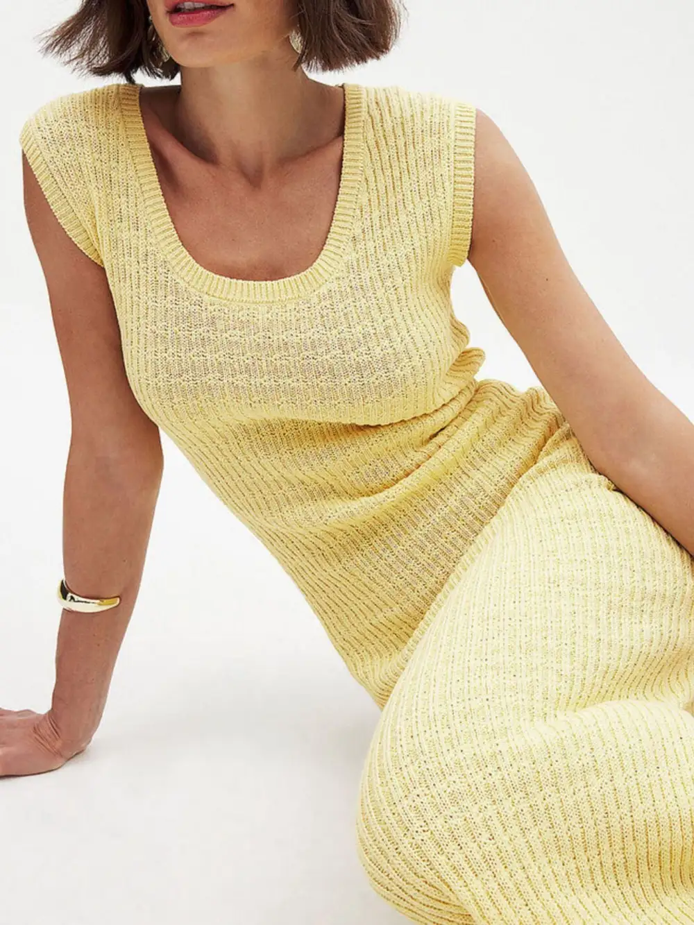 Knit Slit Sleeveless Midi Dress