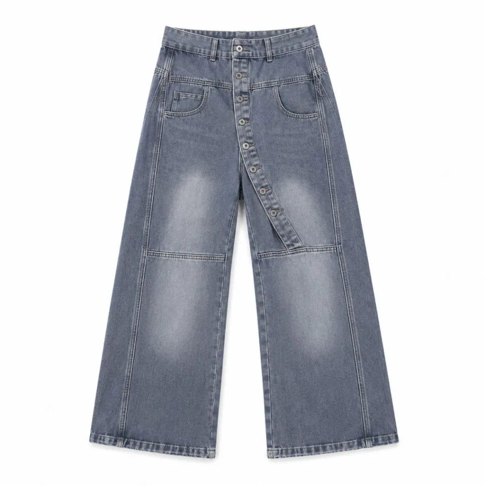 Wide Leg Seam Detail Denim Jeans