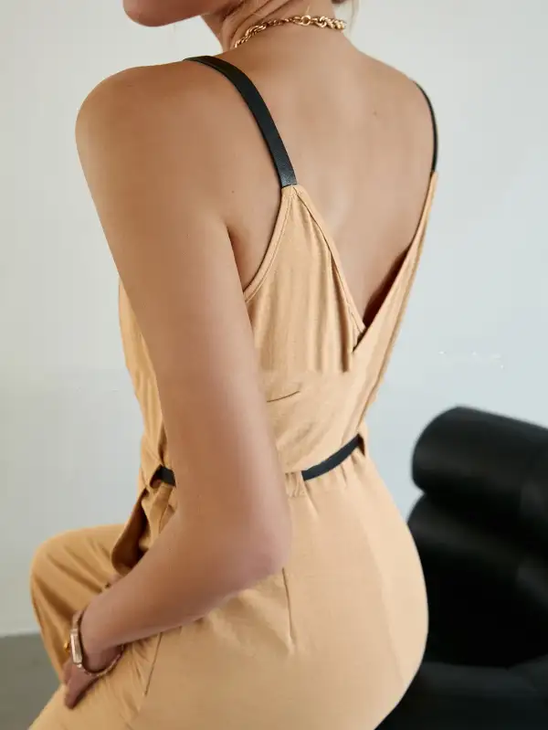 Elegance Printed Sleeveless Waist-Tie Jumpsuit