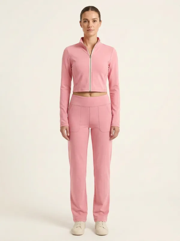 Women's Mock-Neck Contrast-Trim Zip Jacket and Patch-Pocket Trouser Set