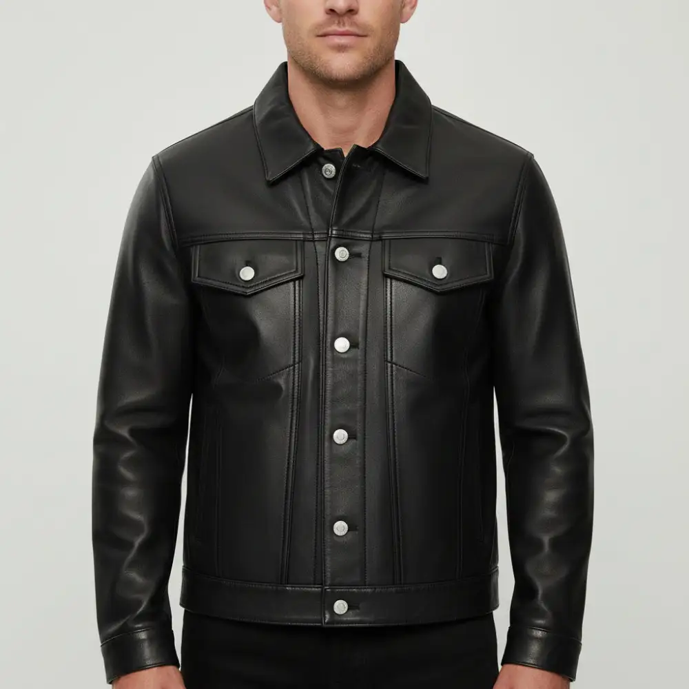 Classic Leather Biker Trucker Motorcycle Jacket