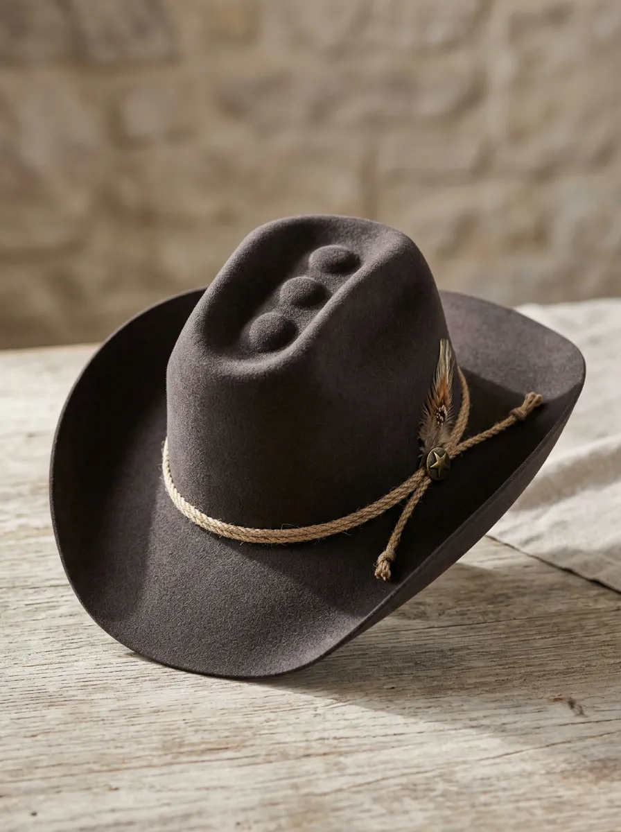 Unisex Felt Cowboy Hat with Rope Trim and Star Details