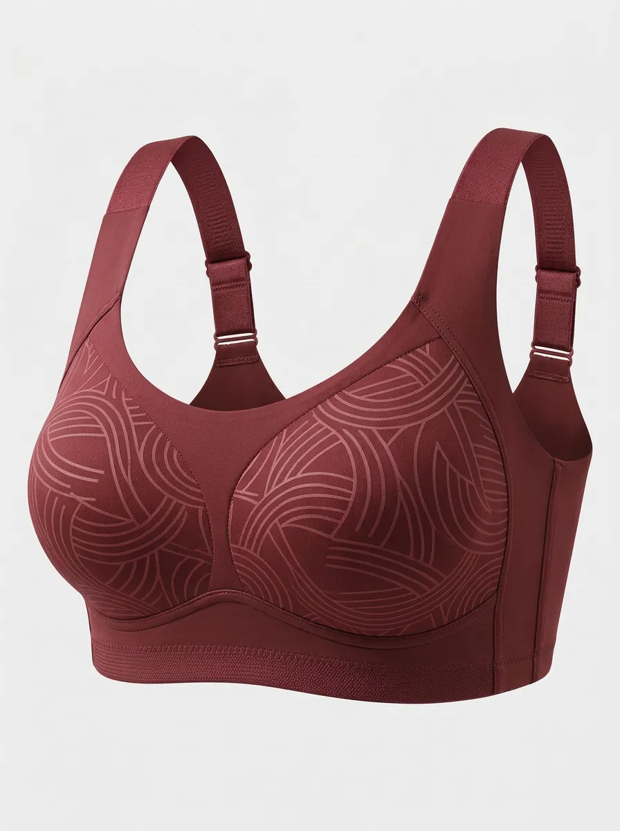 Women's Plus Size Sage Green Geometric Full-Coverage Wireless Sports Bra