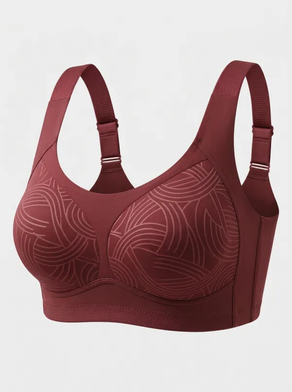 Women's Plus Size Sage Green Geometric Full-Coverage Wireless Sports Bra