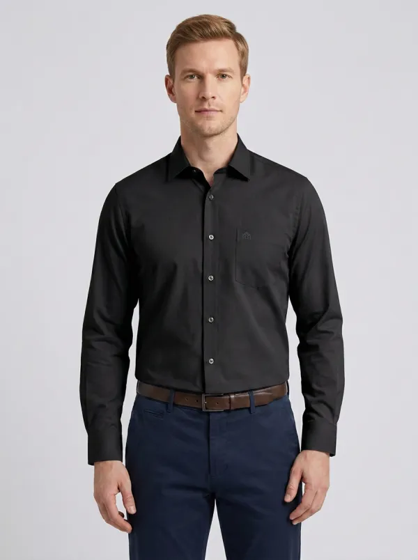 Men's Non-Iron Cotton Minimalist Logo Embroidered Long Sleeve Shirt