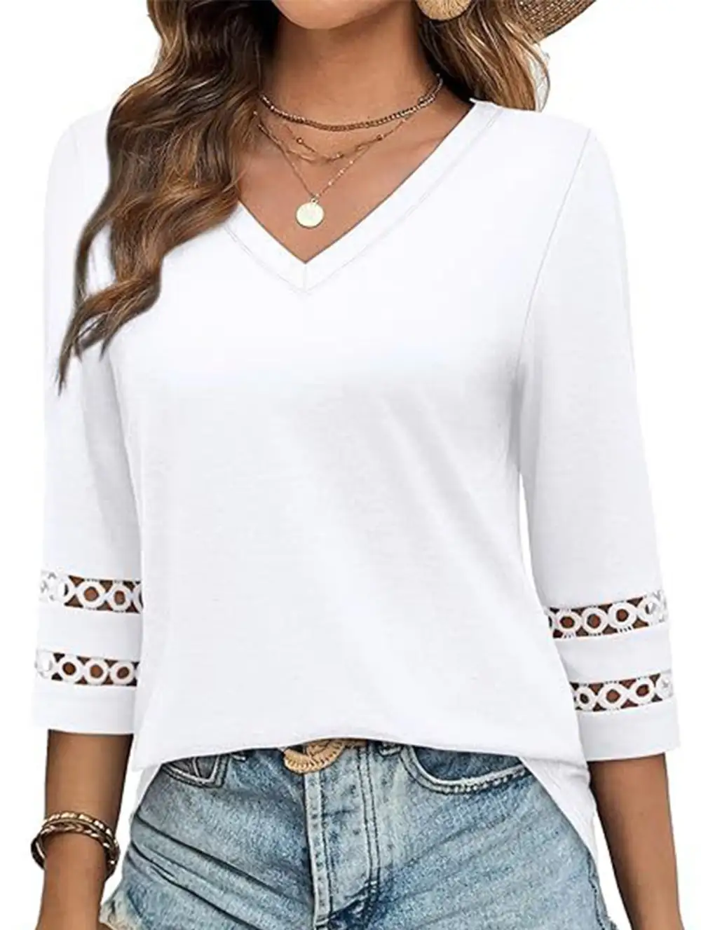 V-Neck Lace Trim Top