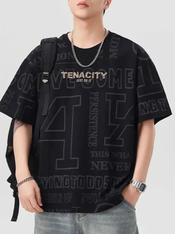 Modern Letter Round Neck Short Sleeve T-Shirt