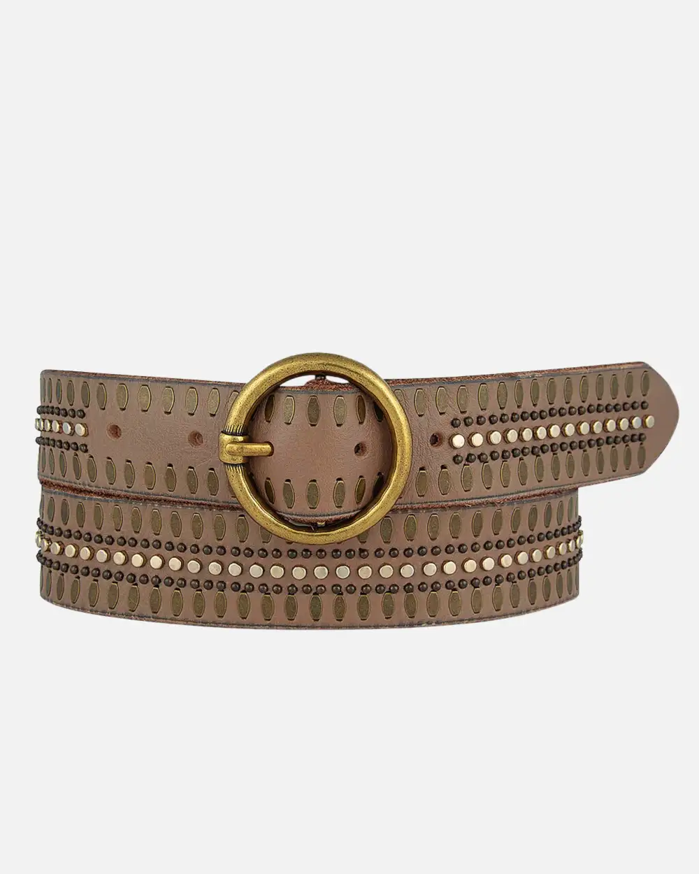 Studded Leather Waist Belt With Round Buckle