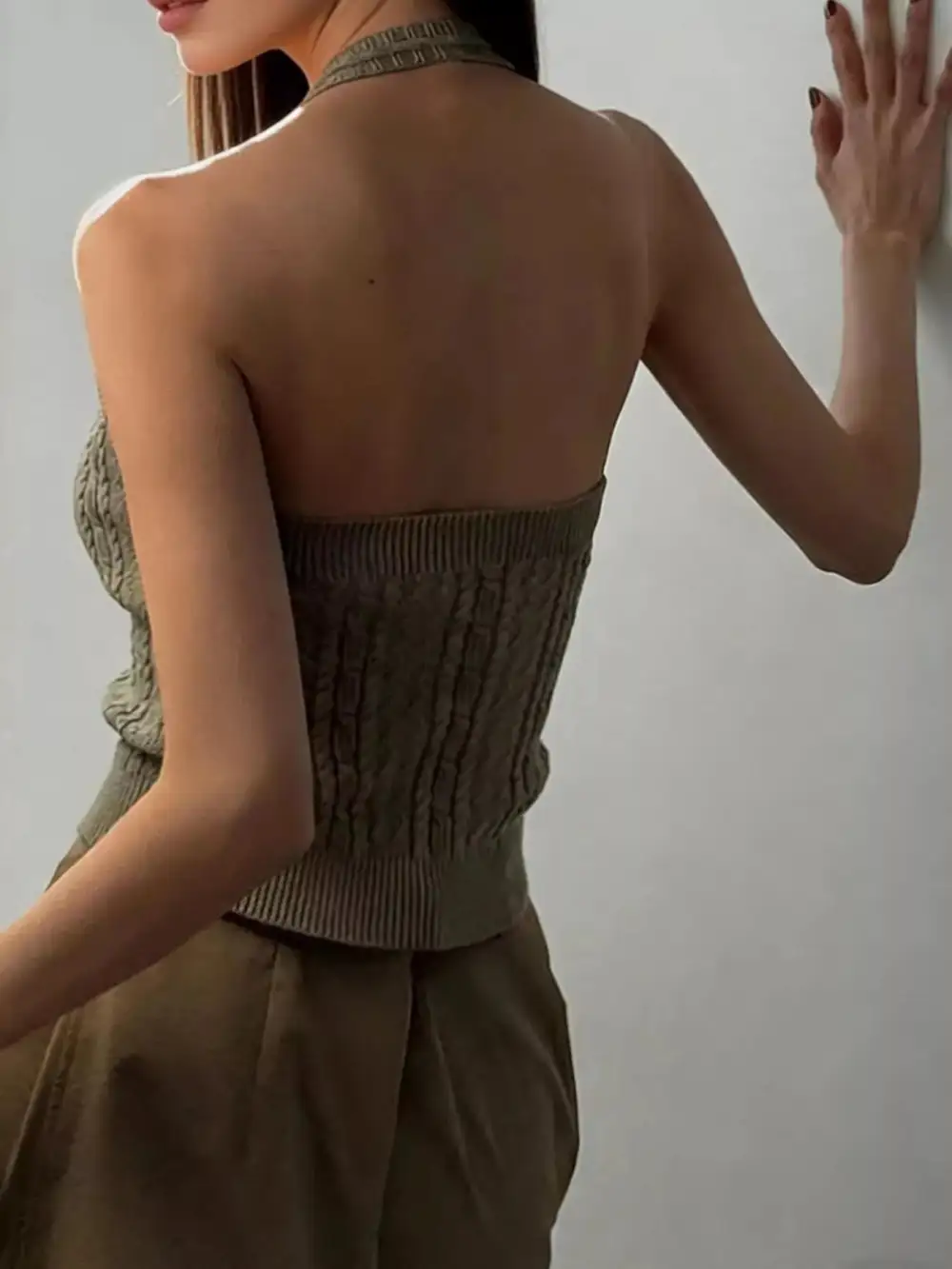 Halter-Neck Cable-Knit Tank Top