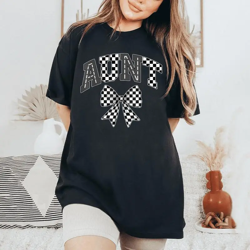 Aunt Racing Race Car Checkered Family Birthday Matching Women's Oversized Comfort T-Shirt