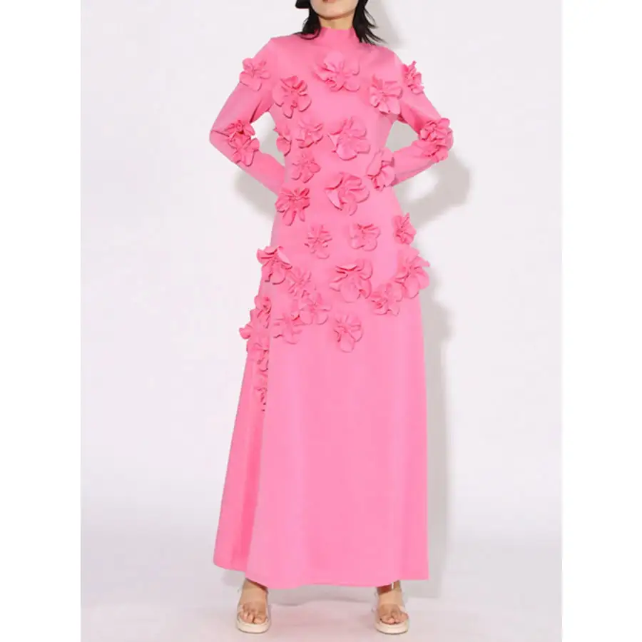 Floral Applique Long Sleeve Maxi Dress