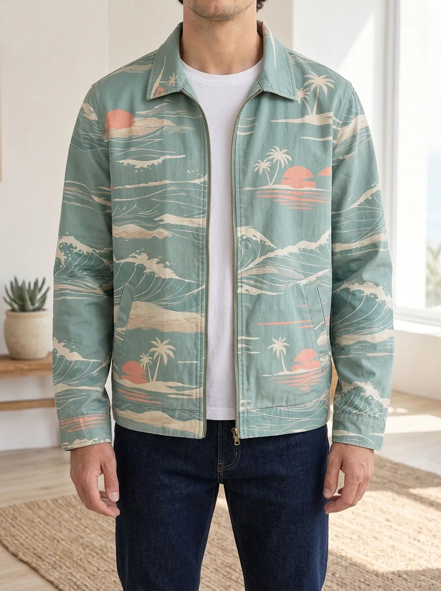Men's Tropical Beach Sunset Ocean Wave Rugged Journey Jacket