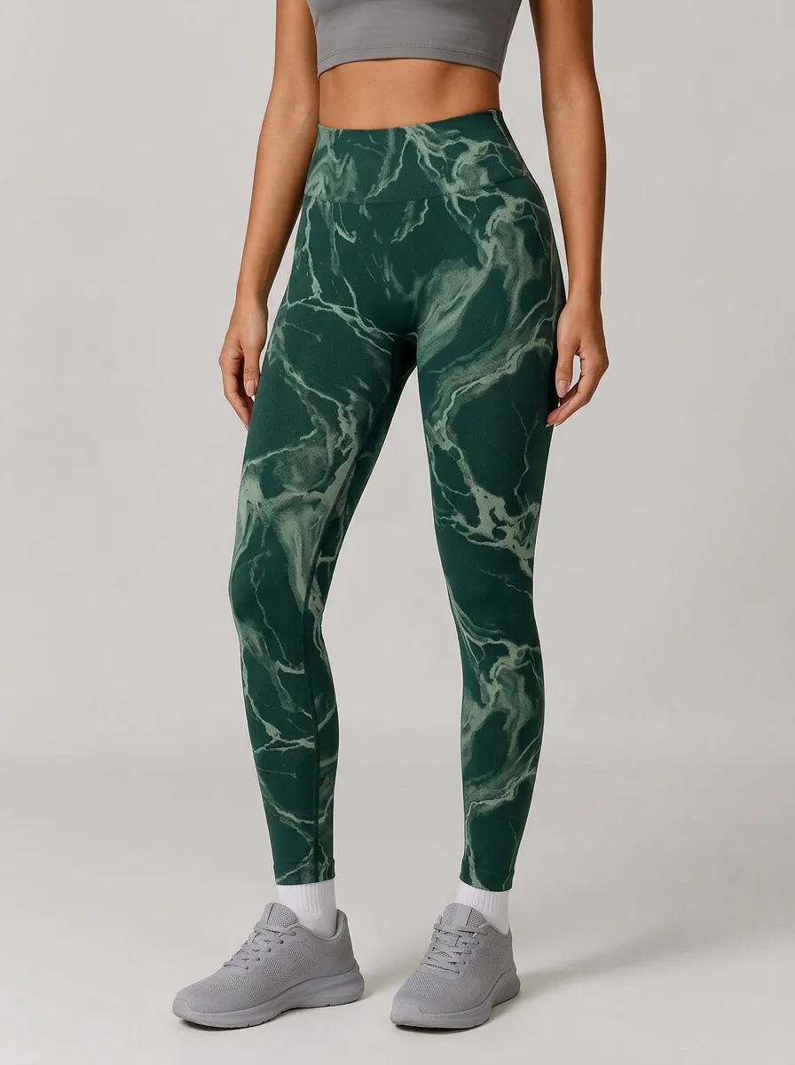Women's Abstract-Marble Full-Length Seamless-Look Pocket-Free High-Rise Leggings
