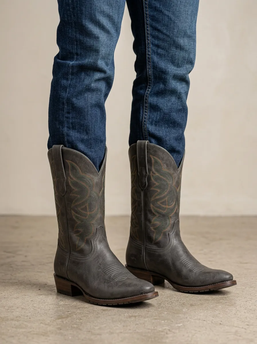 Men’s Western Style Embroidery Leather Boots