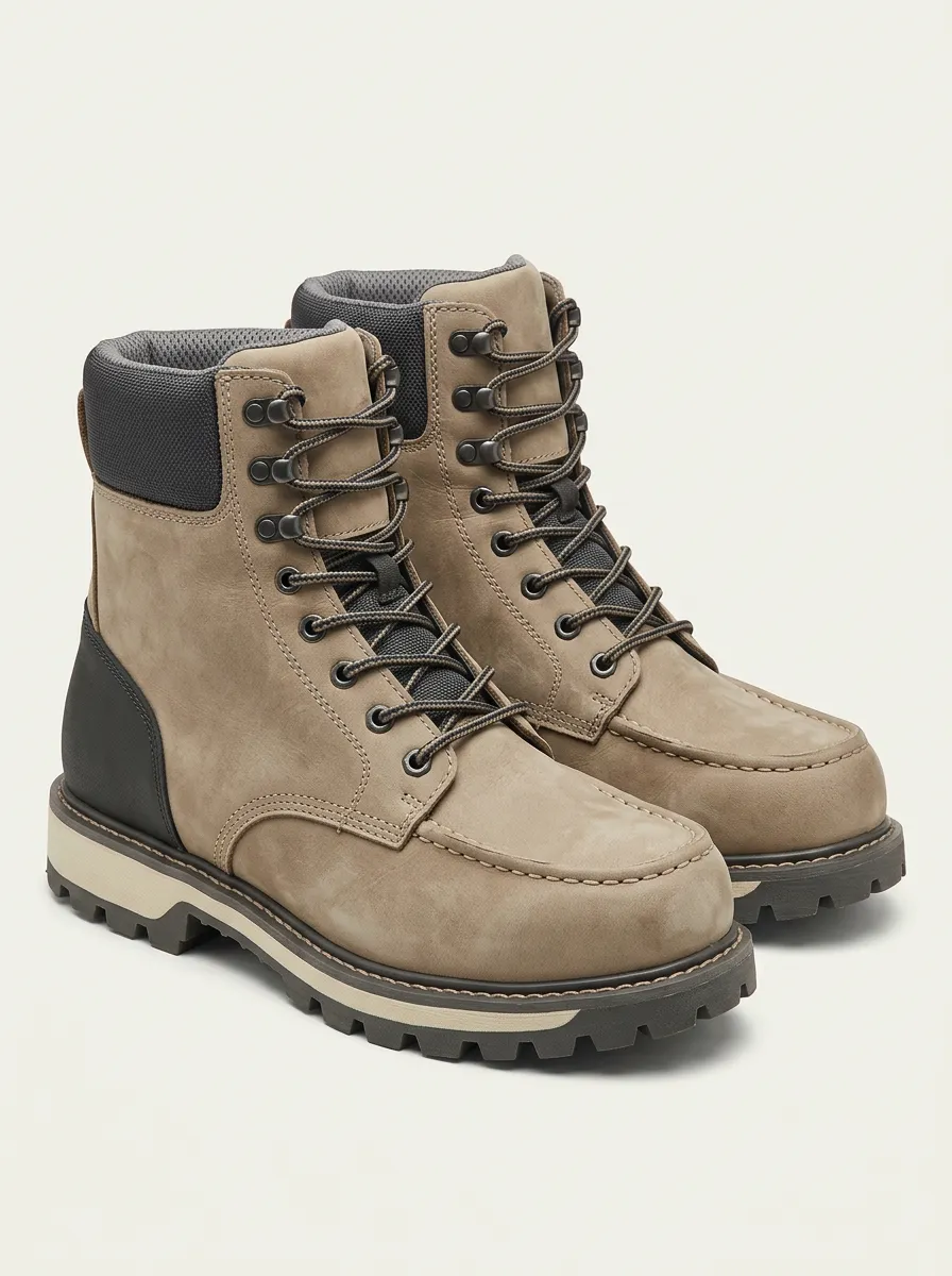 Men's Work Boots in Tan with Leather and Printed Detail