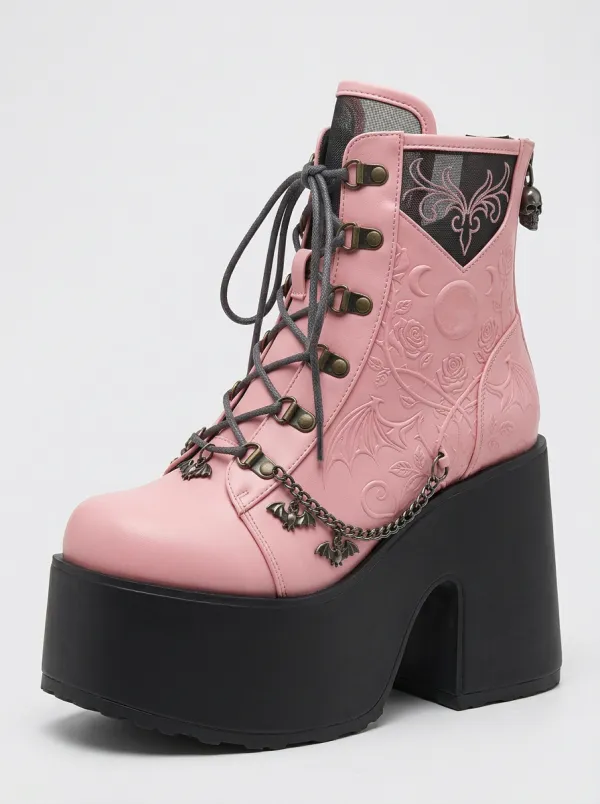 Nightfall Bat Rose Moon Alternative Look Women's Gothic Platform Boots