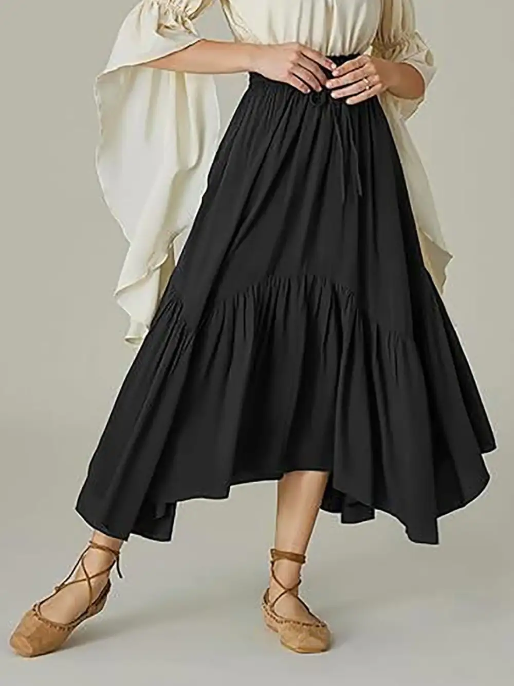 Smocked Waist Band Ruched Layered Skirt Maxi
