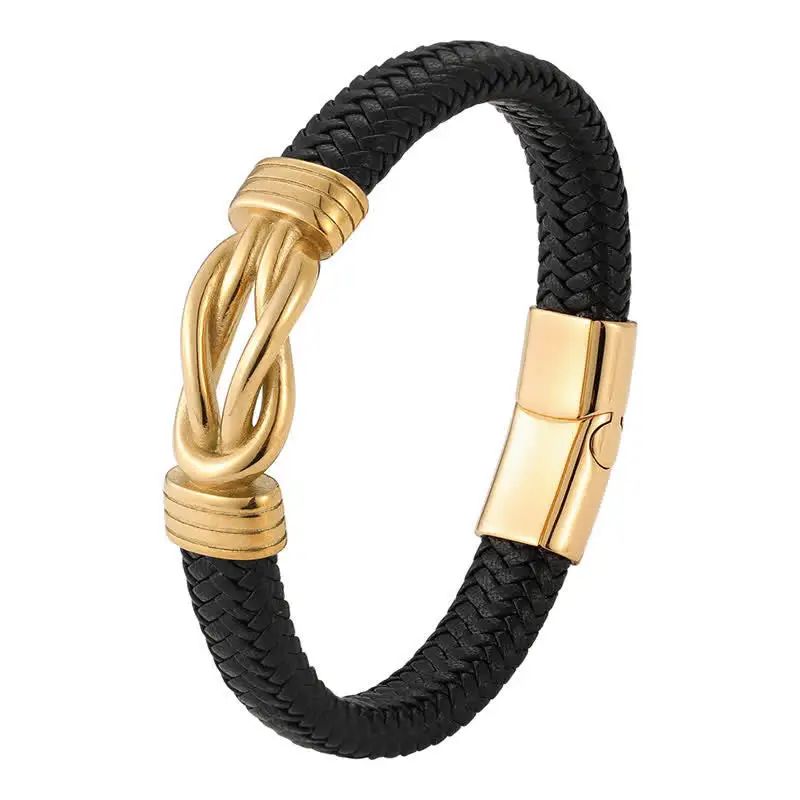 Leather Braided Infinite Knot Durability Geometric Bracelet
