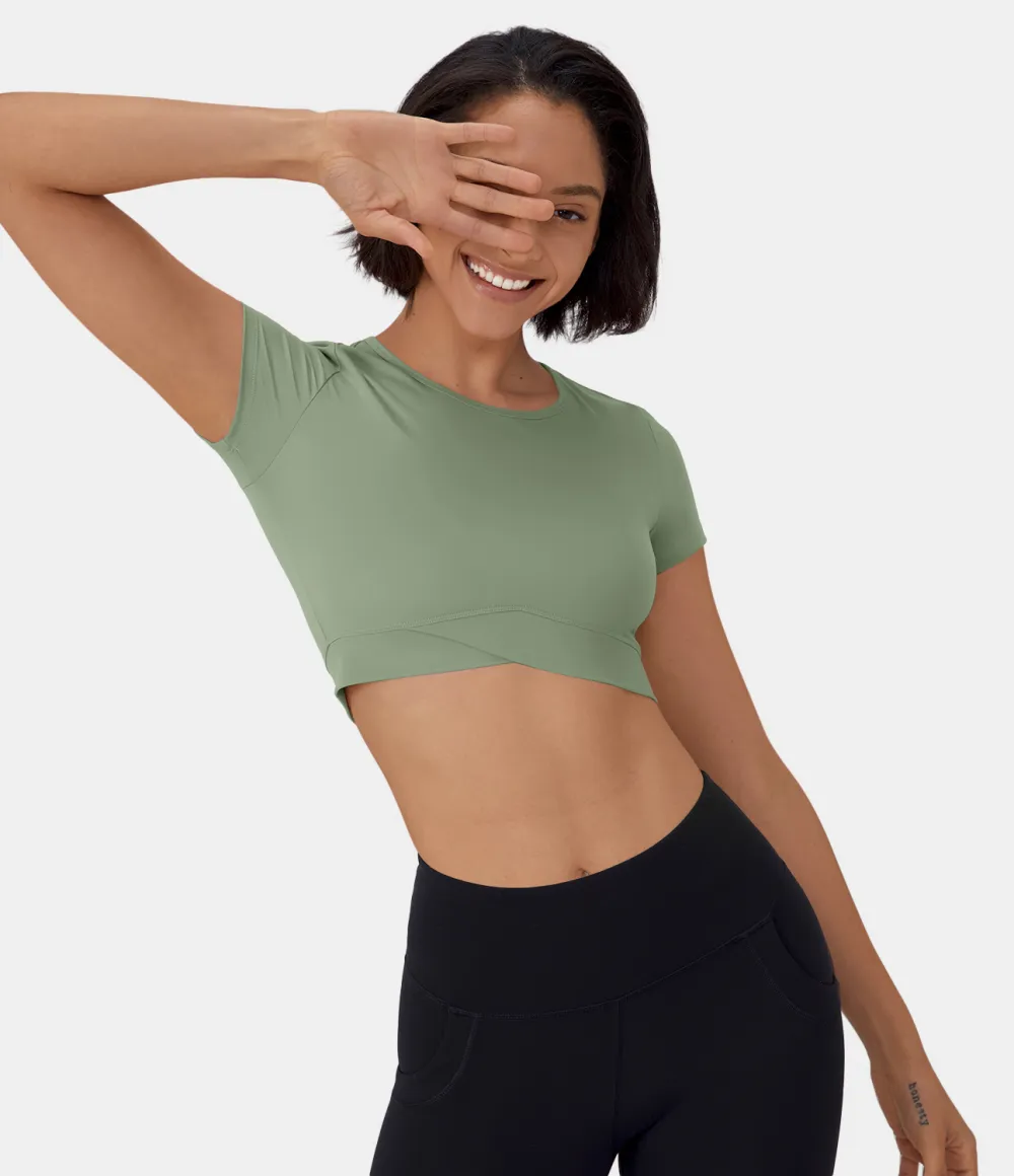 Softlyzero Plush Crossover Hem Cropped Sports Top
