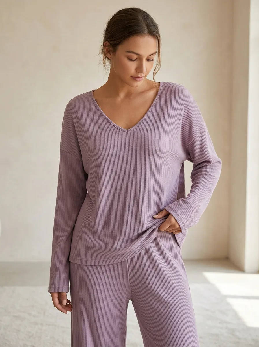 Refined Short-Sleeve Women's V-Neck Casual Lounge Set